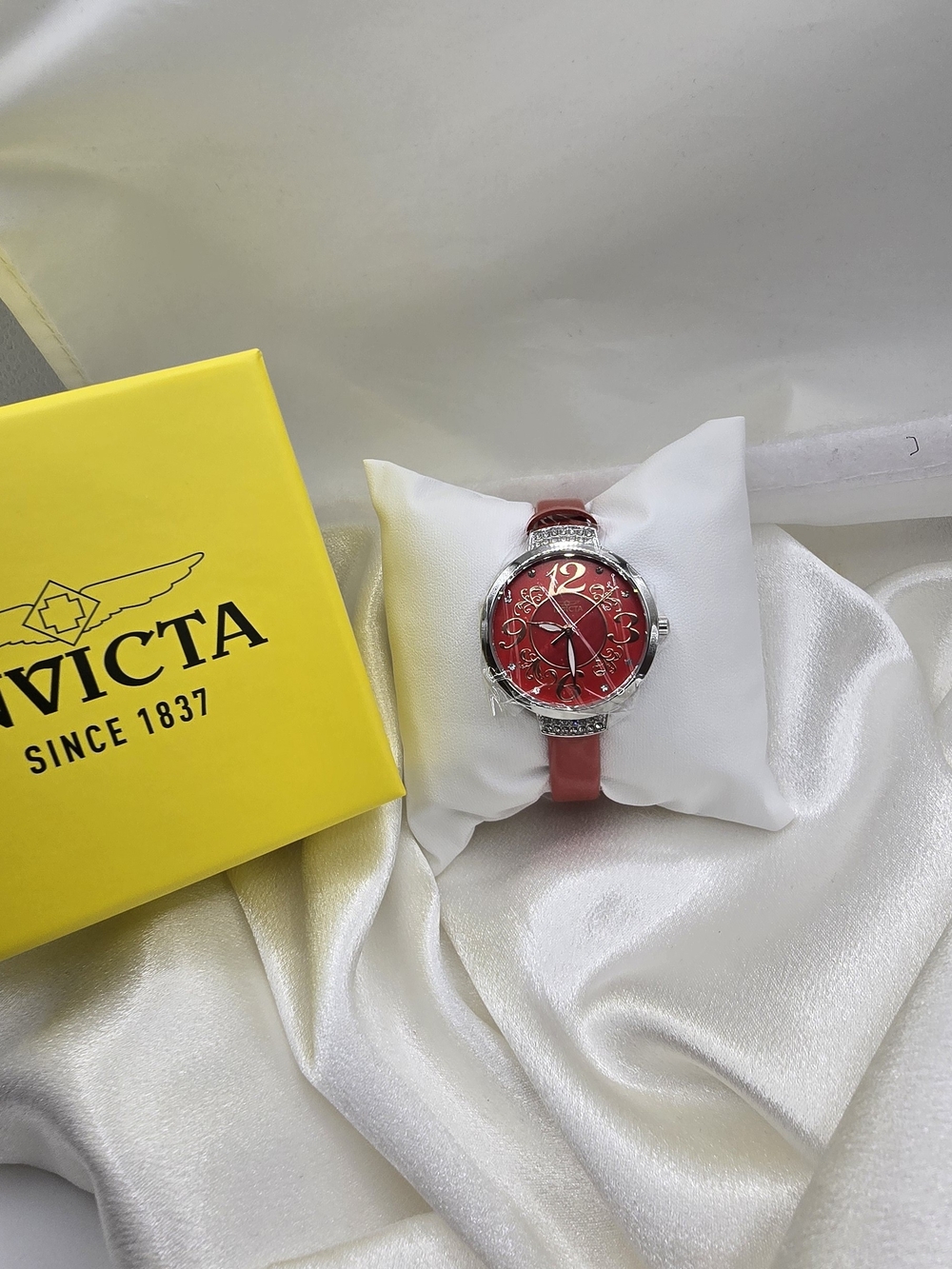 Invicta Celestial Women’s Quartz 33mm Silver Case White Dial Red Band